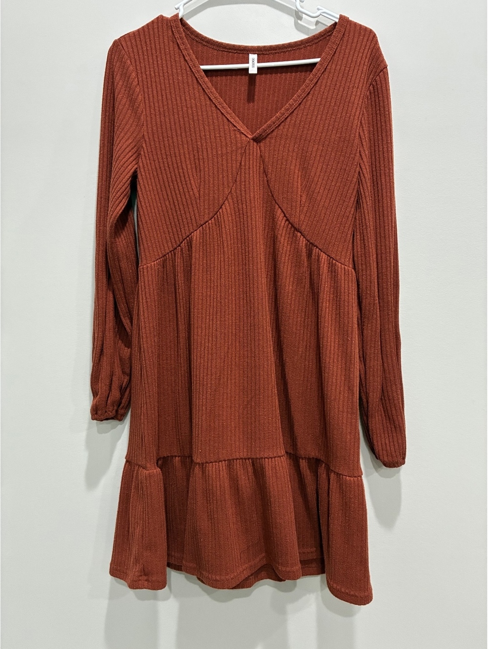 Dokotoo Rust Ribbed Long Sleeve Dress Size M